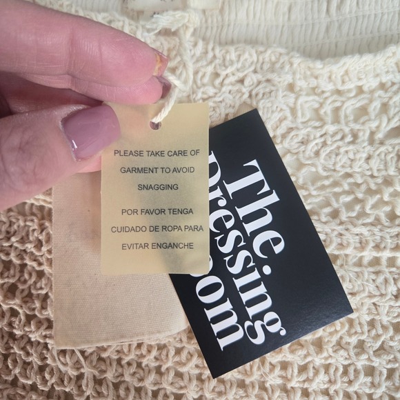 Hem & Thread Cream Crochet Lace Peasant Top Long Sleeve Boho Smocked Blouse M/L - Picture 6 of 8